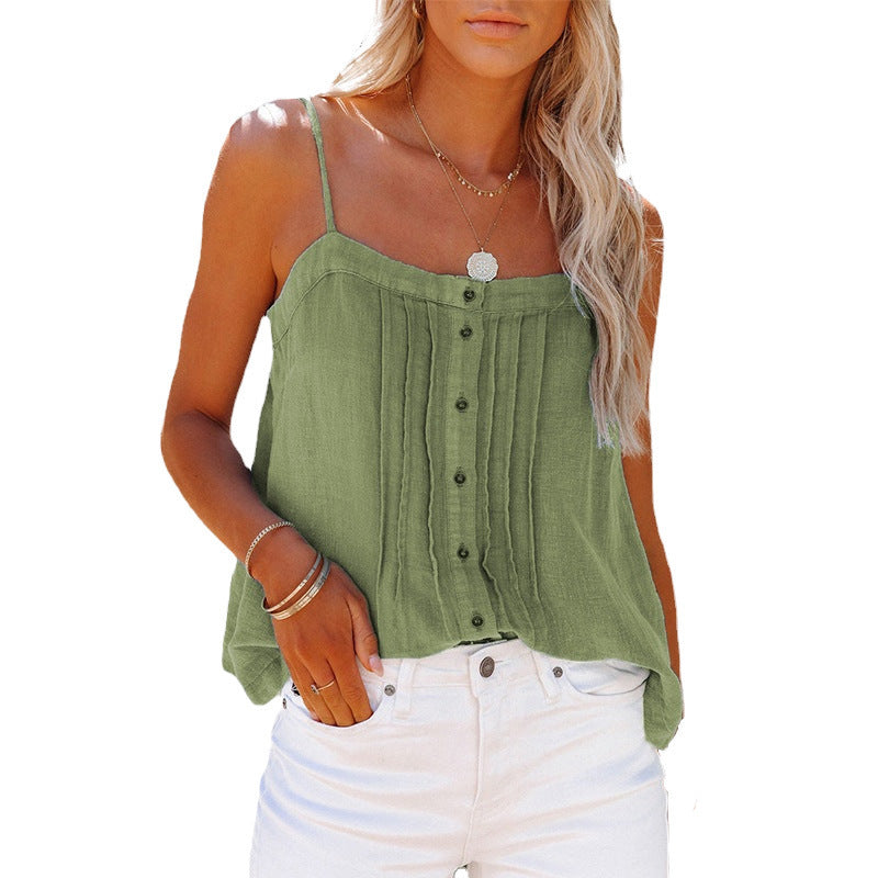 Damen luftiges Spaghettiträger-Oberteil mit kariertem Design und Knopfdetails R&B