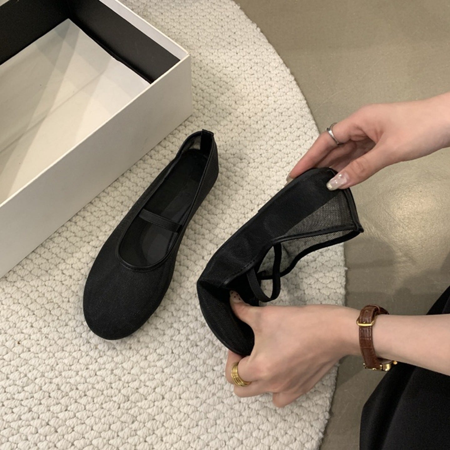 Damen Ballerinas aus atmungsaktivem Mesh mit komfortablem Riemen R&B