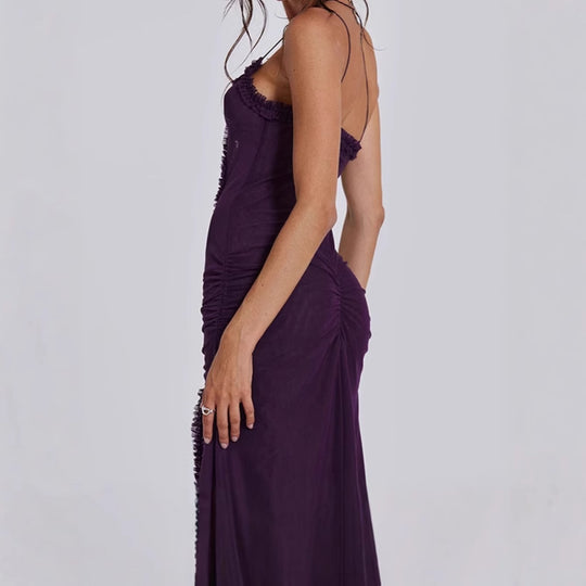 Damen Verführerisches Maxikleid mit tiefem V-Ausschnitt und Rüschendetails R&B