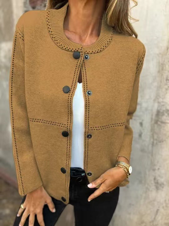 Damen Lockere Strickjacke mit Knöpfen und dekorativen Nähten R&B