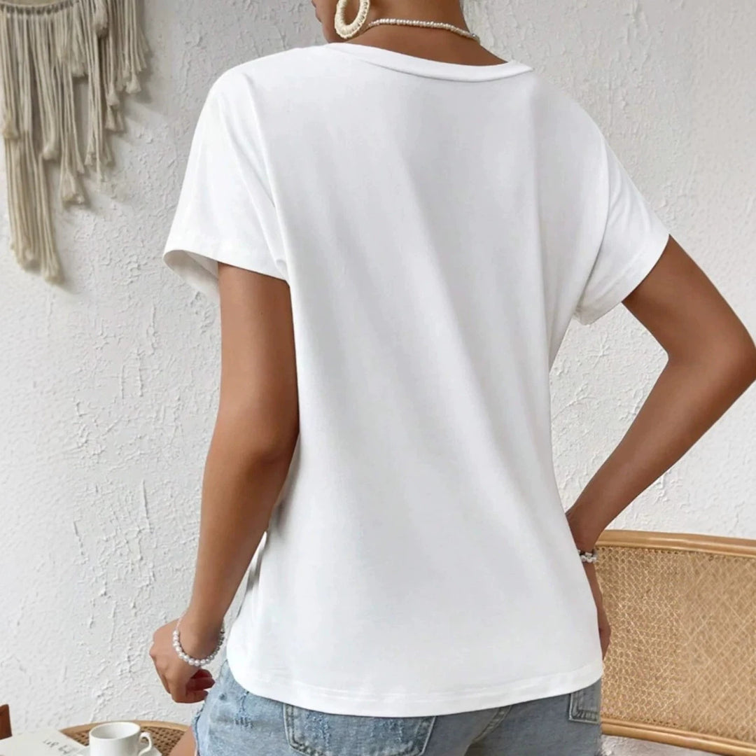 Damen nan asymmetrisches Knotenshirt mit seitlicher Drehung und verlängertem Zipfelsaum R&B