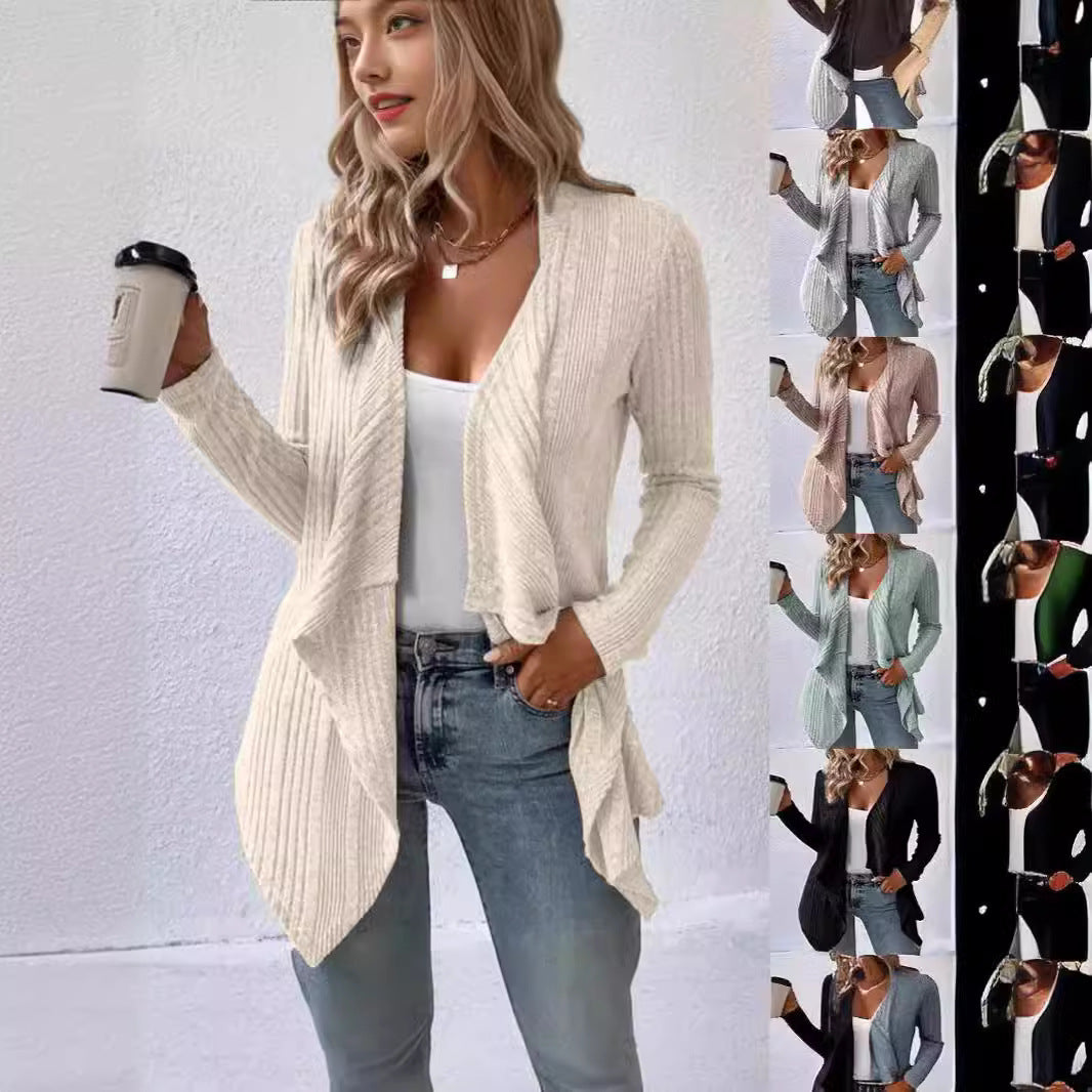 Damen gemütliche Strickjacke mit lässigem Schnitt und asymmetrischem Saum R&B