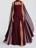 Damen Elegantes Maxikleid mit asymmetrischem Schnitt und fließendem Cape