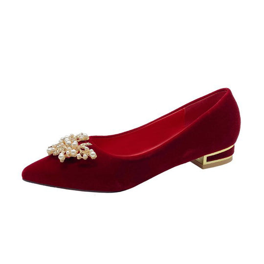 Damen elegante Velours-Pumps mit luxuriösem Perlen-Schmuckdetail R&B