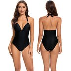 Damen Eleganter Badeanzug mit tiefem V-Ausschnitt und verstellbaren Trägern R&B