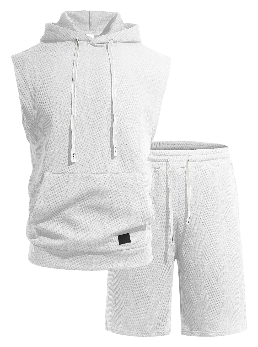 Herren nan ärmelloses Kapuzen-Lounge-Set aus strukturierter Baumwollmischung mit Kängurutasche und elastischer Freizeithose R&B