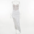Damen Elegantes Abendkleid mit Spitzenoberteil und asymmetrischem Saum