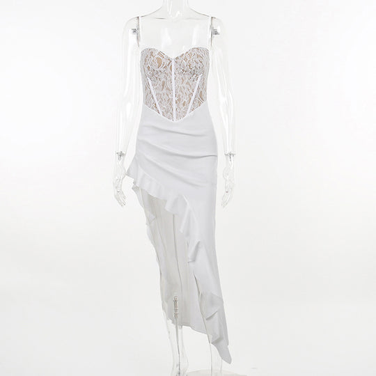 Damen Elegantes Abendkleid mit Spitzenoberteil und asymmetrischem Saum R&B
