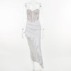 Damen Elegantes Abendkleid mit Spitzenoberteil und asymmetrischem Saum R&B