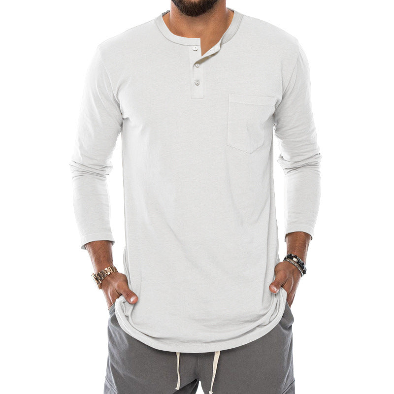 Herren Langarm-Henley-Shirt mit bequemen Knopfdetails und praktischer Brusttasche R&B