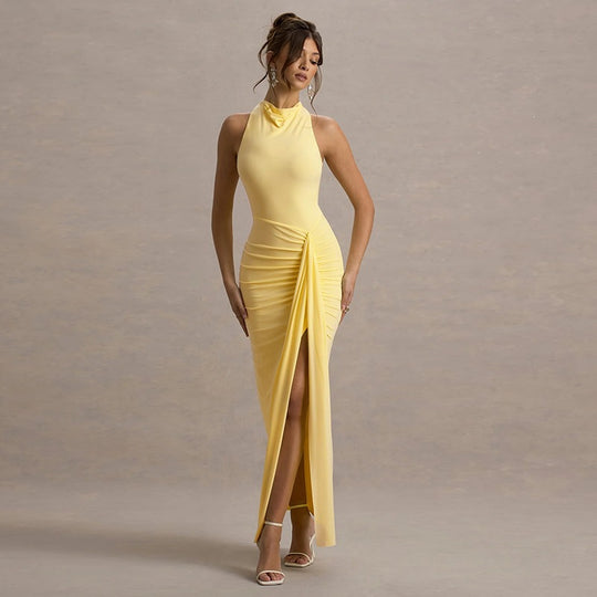 Damen Elegantes Maxikleid mit hochgeschlossenem Design und raffinierter Drapierung R&B