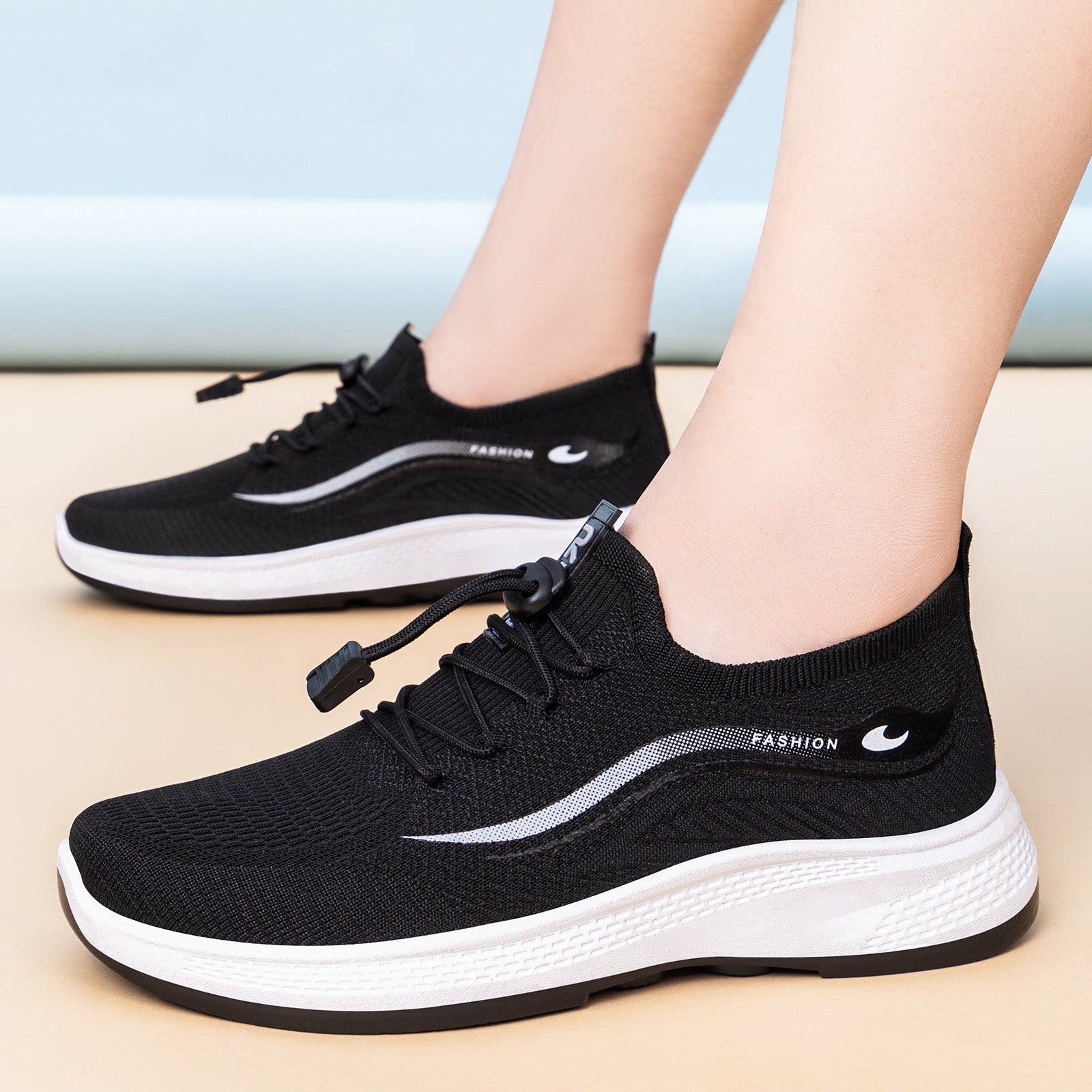 Damen Modische und bequeme Sport-Sneaker mit elastischem Schnellschnürsystem R&B