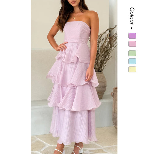 Damen Elegantes Wickelmaxikleid mit voluminösen Rüschendetails R&B
