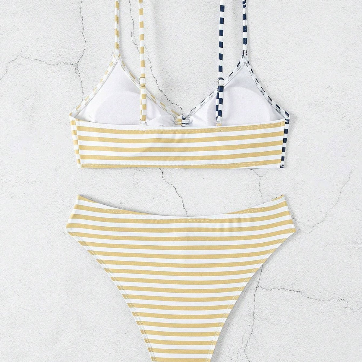 Damen Triangel-Bikini mit raffiniertem Knoten und modischem Streifenmuster R&B