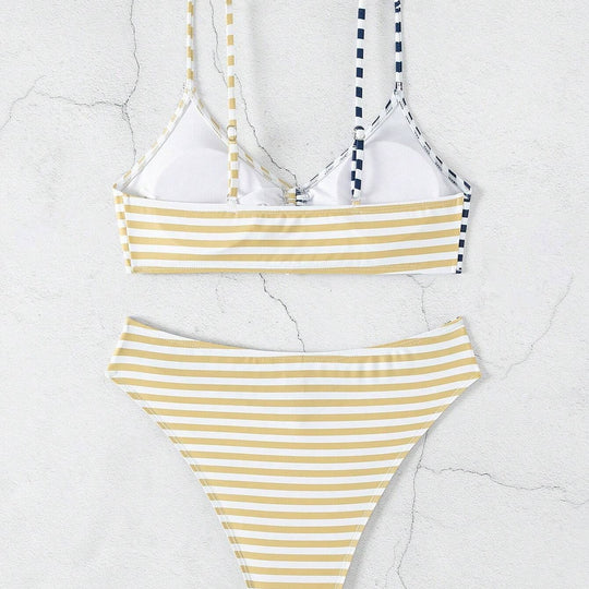 Damen Triangel-Bikini mit raffiniertem Knoten und modischem Streifenmuster R&B