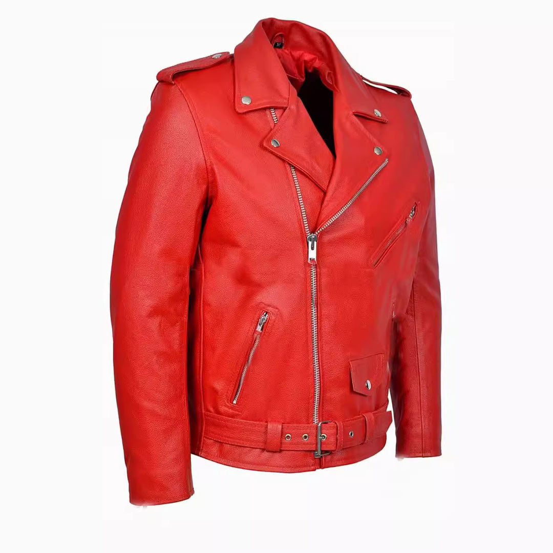 Herren Leder Bikerjacke mit dekorativem Gürtel
