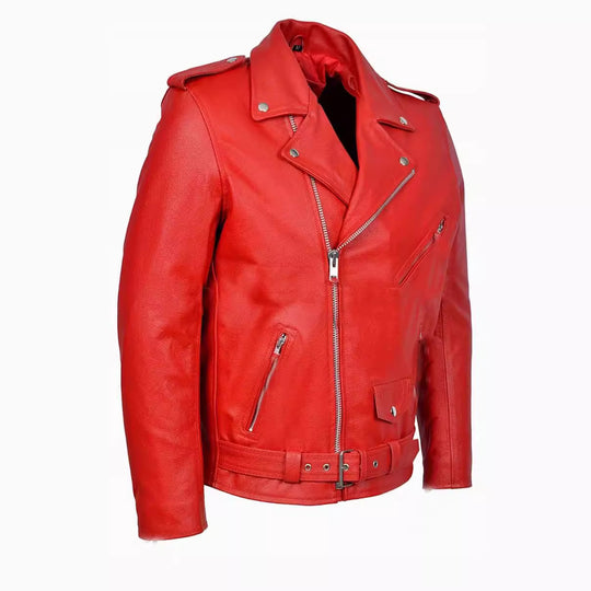 Herren Leder Bikerjacke mit dekorativem Gürtel