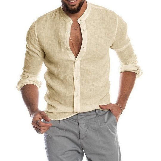 Herren Leinenhemd mit modernem Henley-Ausschnitt und Struktur R&B