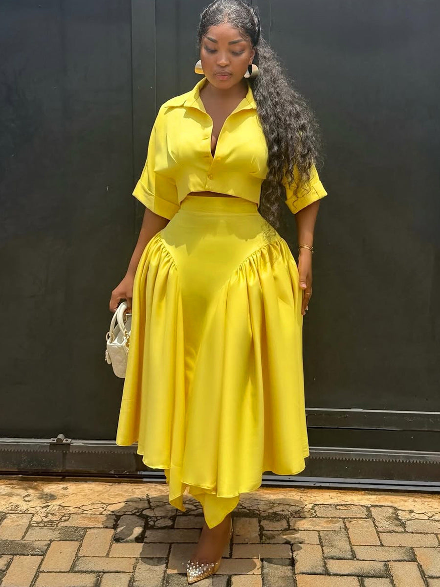 Damen Elegante Zweiteilige Outfit mit cropped Bluse und schwingendem Rock R&B