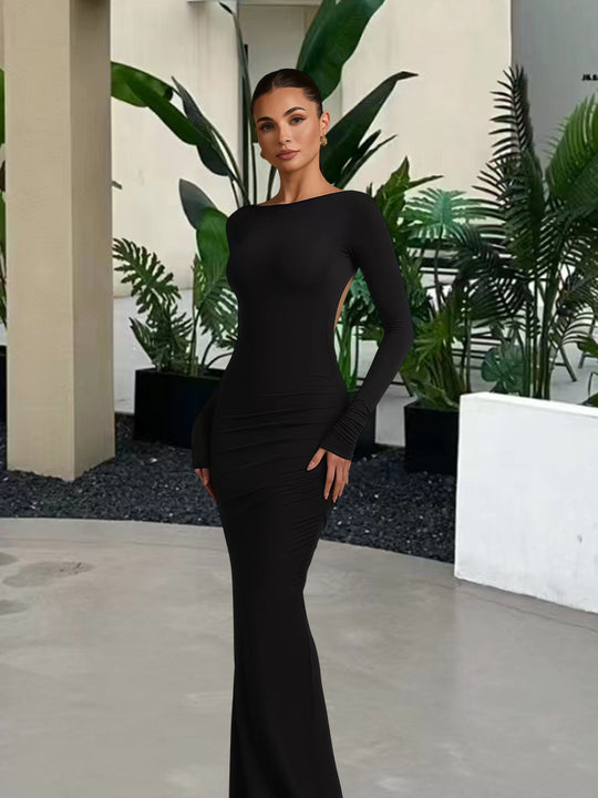 Damen elegantes Abendkleid mit figurbetontem Schnitt und langen Ärmeln R&B