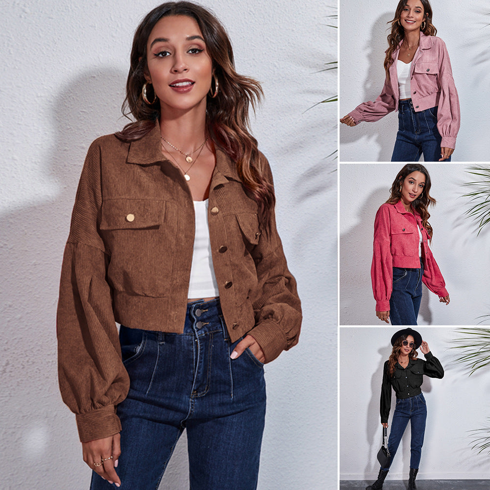 Damen Kurzjacke aus Materialmix mit lässigen Puffärmeln und großen Taschen R&B
