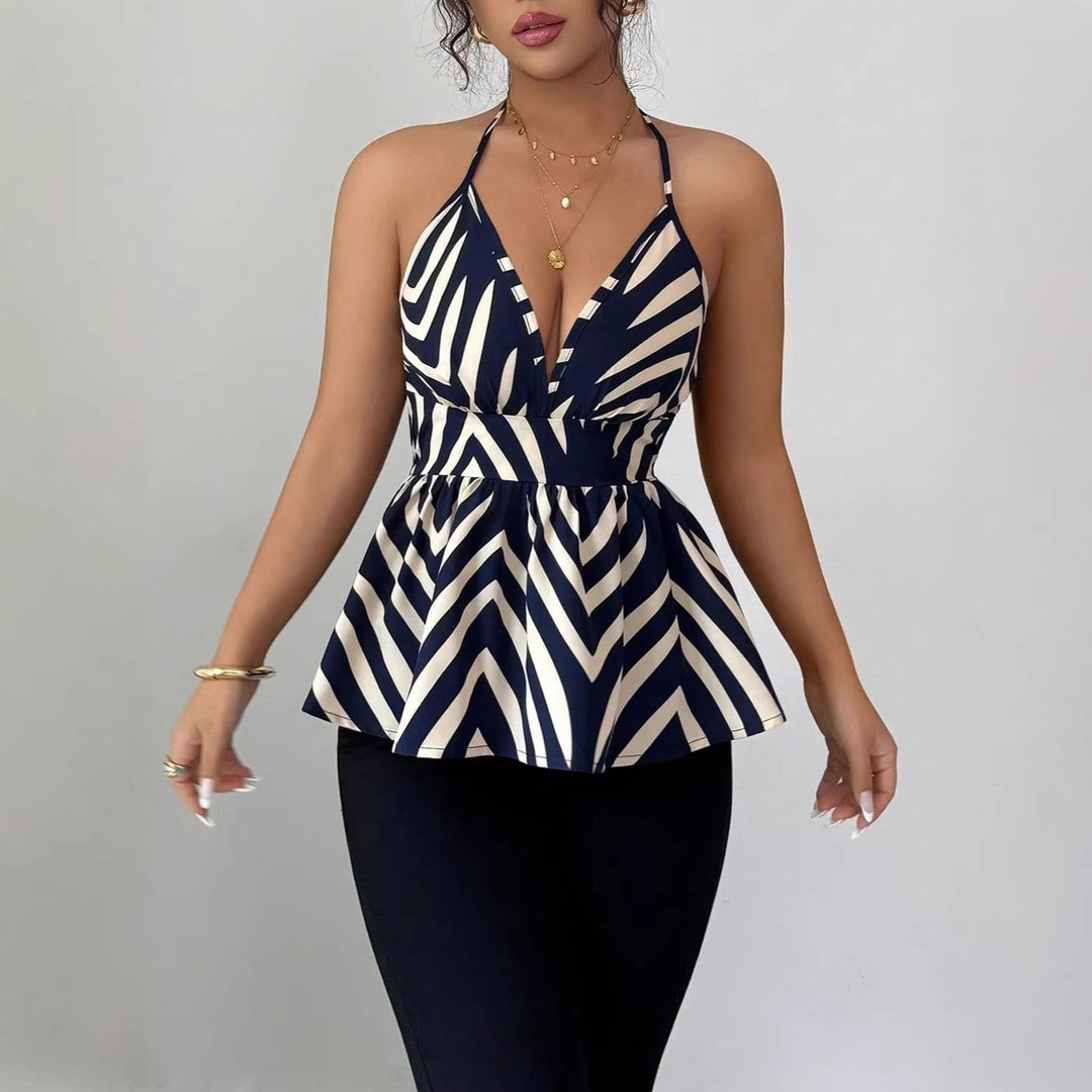 Damen Peplum-Top mit dekorativem V-Ausschnitt R&B