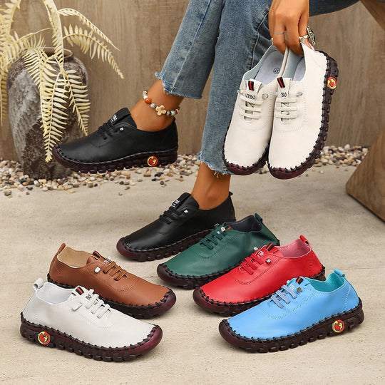Damen Freizeit-Leder-Sneaker mit elastischen Schnürsenkeln und rutschfester Sohle R&B