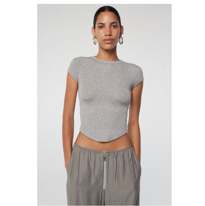 Damen körpernahes Kurzarm-Shirt mit Rundhalsausschnitt R&B