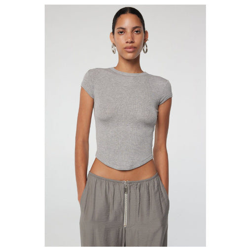 Damen körpernahes Kurzarm-Shirt mit Rundhalsausschnitt R&B