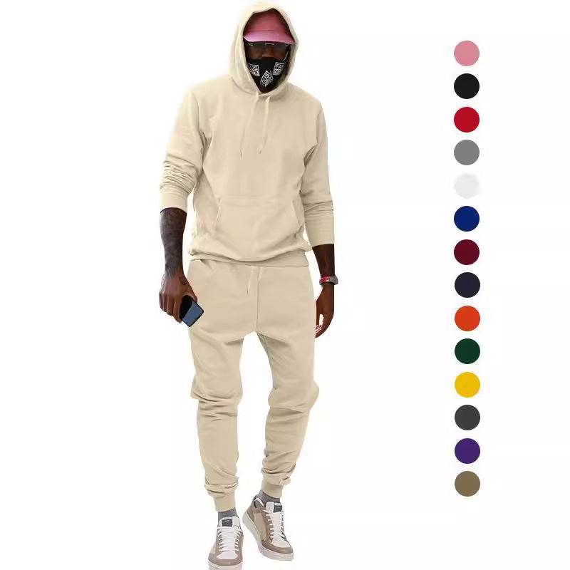 Herren nan lässiges Hoodie- und Jogging-Set aus French Terry mit Kängurutasche, gerippten Bündchen und elastischem Tunnelzugbund R&B
