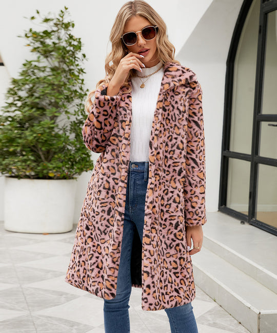 Damen Flauschiger Leoparden-Mantel R&B