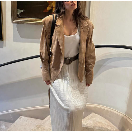 Damen Blazerjacke mit verbindbarem Gürtel und modernem Schulterdesign R&B