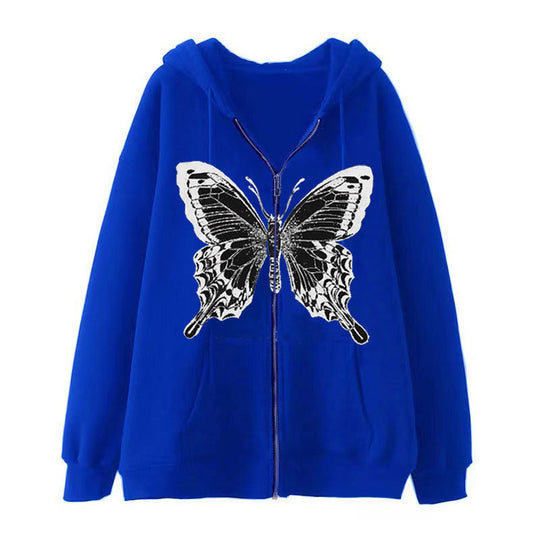 Damen Zip-Hoodie mit ausdrucksstarkem Schmetterlingsmotiv R&B