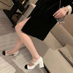 Damen Schicke Ballerinas mit dekorativem Riemen und komfortablem Blockabsatz R&B