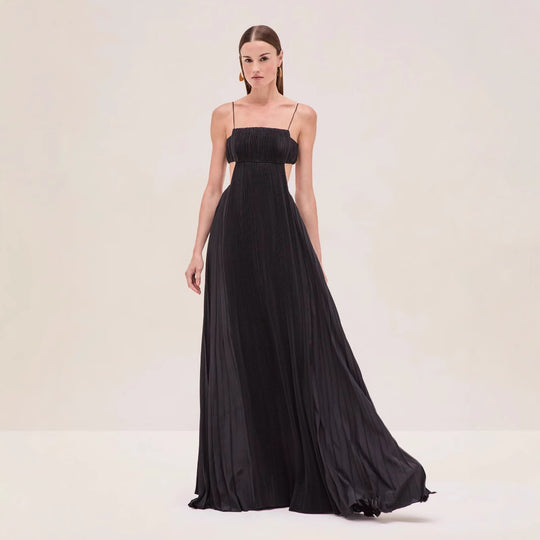 Damen Maxi-Kleid mit eleganter Plisseedetails und schmalen Spaghettiträgern R&B