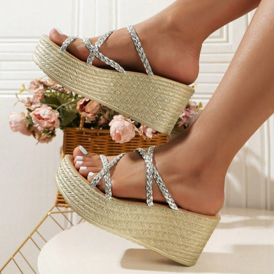 Damen elegante Plateau-Sandalen mit geflochtenem Riemendesign R&B