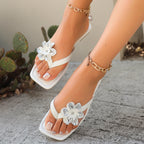 Damen modische Zehentrenner-Sandalen mit Blumenapplikation und rutschfester Sohle R&B