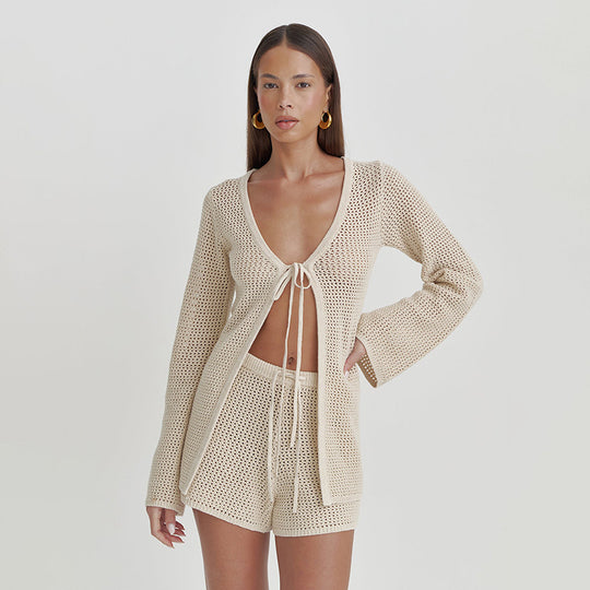 Damen luftiges Häkel-Set mit Bindebändern R&B