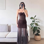 Damen Elegantes bodenlanges Kleid mit Spitzenakzenten R&B