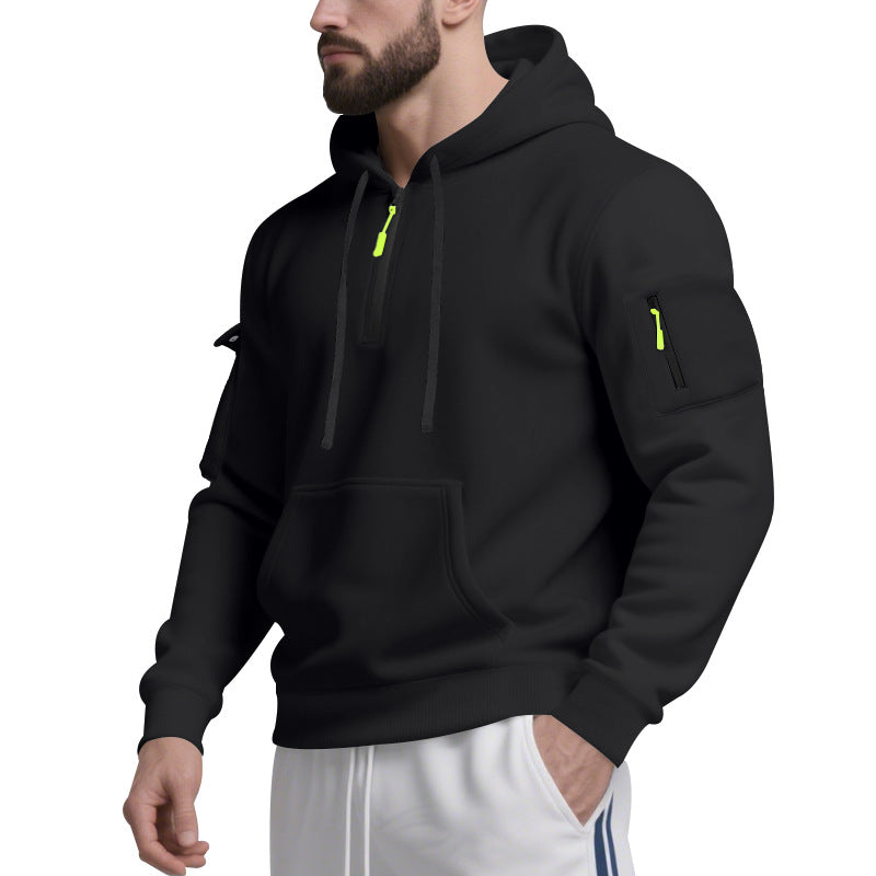 Herren Funktions-Hoodie mit halbem Reißverschluss und praktischen Taschen R&B