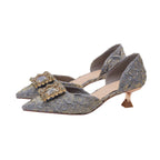 Damen elegante spitze Slingback-Pumps mit funkelndem Schmuckdetail
