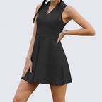 Damen sportliches Freizeitkleid mit V-Ausschnitt und schwingendem Rock R&B
