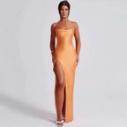 Damen Elegantes Maxikleid mit hochhängendem Schlitz und schmalem Trägerdesign EB