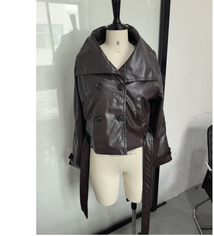 Damen Modische Cropped jacke mit doppelter Knopfleiste und breitem Kragen R&B