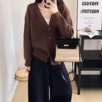 Damen Grob gestrickter Cardigan mit tiefem V-Ausschnitt und großen Knopfdetails