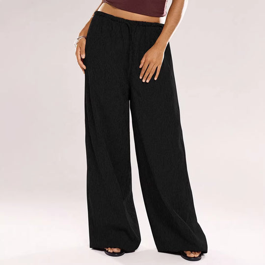 Damen Weite Leinenhose mit elastischem Bund und dekorativen Kordeldetails R&B
