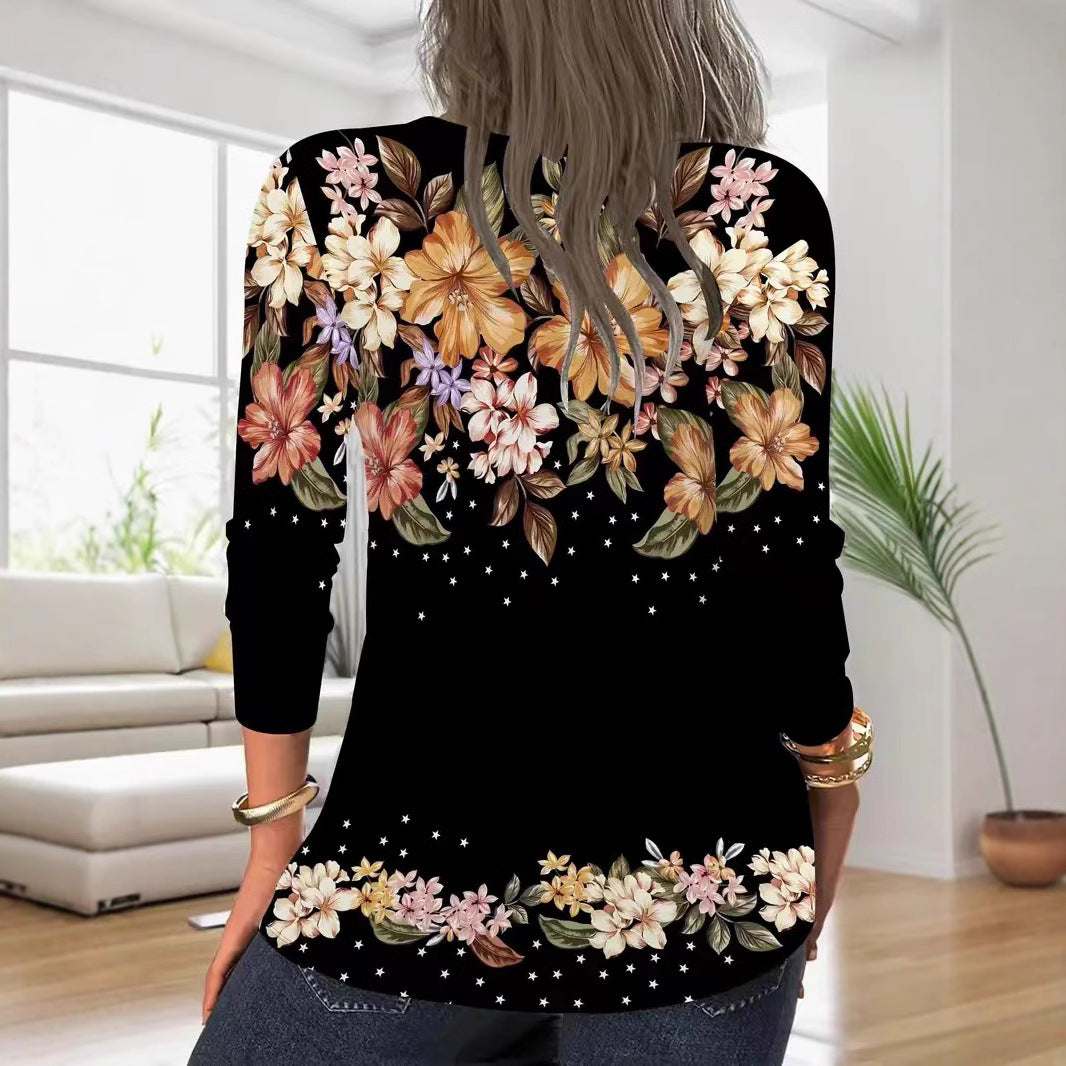 Damen Langarmshirt mit Reißverschluss und floralem Muster R&B