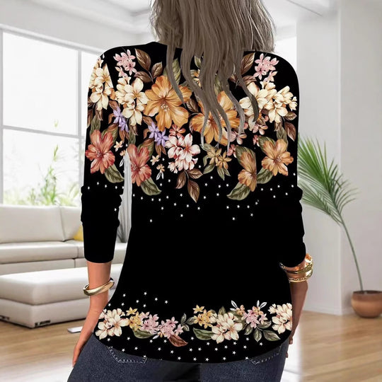 Damen Langarmshirt mit Reißverschluss und floralem Muster R&B