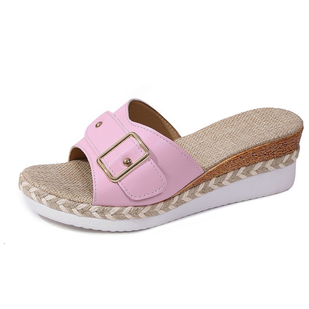 Damen Wedge-Pantoletten mit elegantem Schnallenverschluss und geflochtenem Fußelement R&B