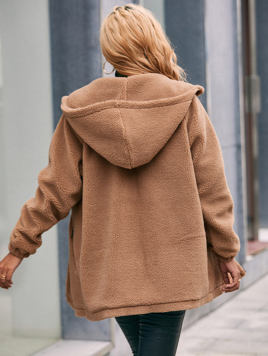 Damen Teddy-Fleecejacke mit praktischen Taschen und hohem Kragen R&B
